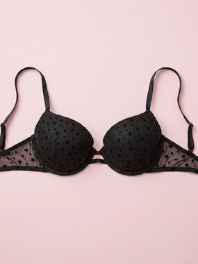 Victoria's Secret Black Heart-Pattern Push-Up Bra 36C